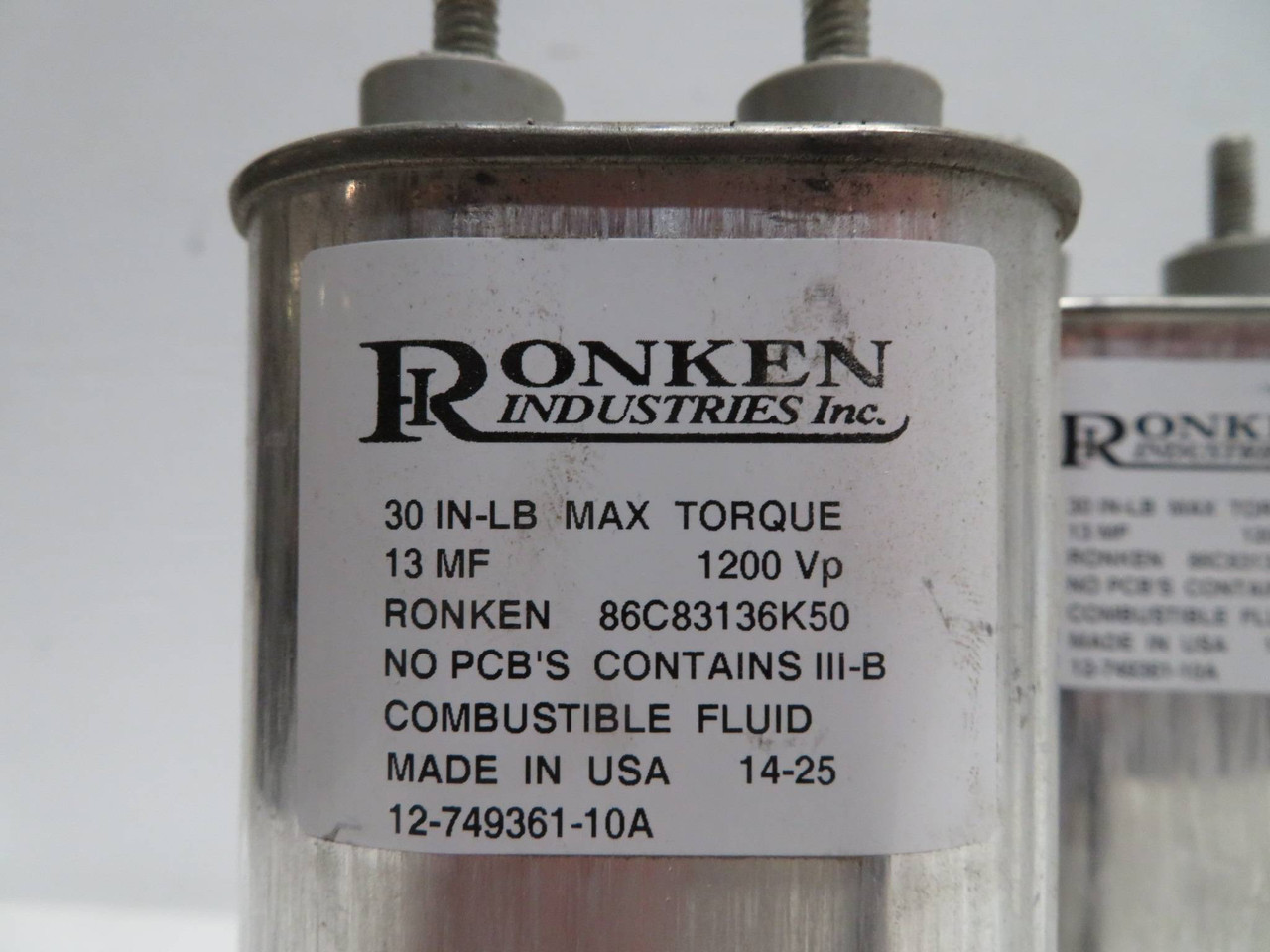 Lot of 6 Ronken 86C83136K50 Capacitor 12-749361-10A 13 MF 1200 Vp 14-25 (NP2282-3)