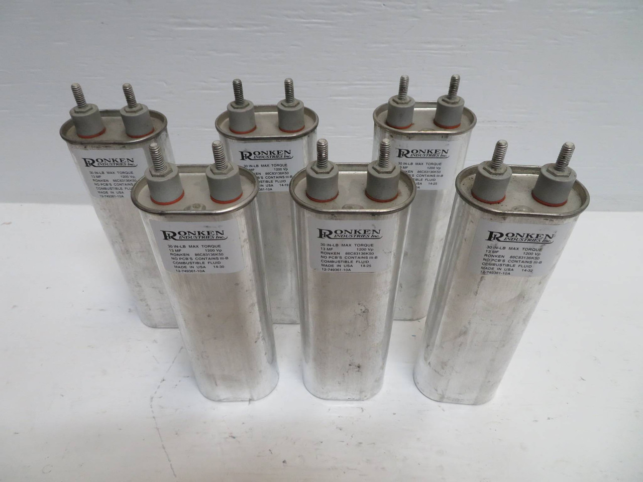 Lot of 6 Ronken 86C83136K50 Capacitor 12-749361-10A 13 MF 1200 Vp 14-25 (NP2282-3)