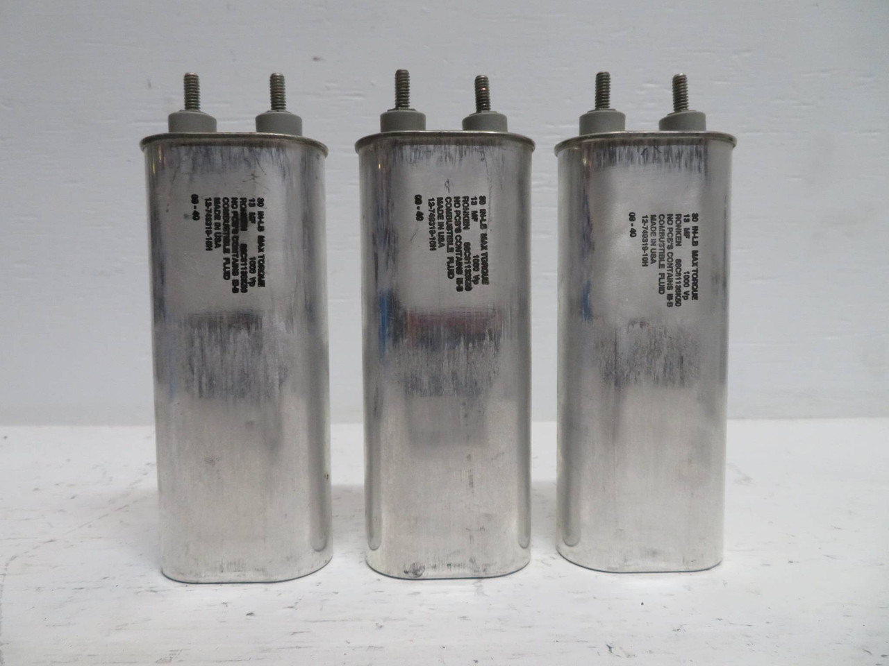 Lot of 3 Ronken 12-749319-10H Capacitor 88C81138K50 13 MF 1000 Vp 09-40 (NP2294-4)