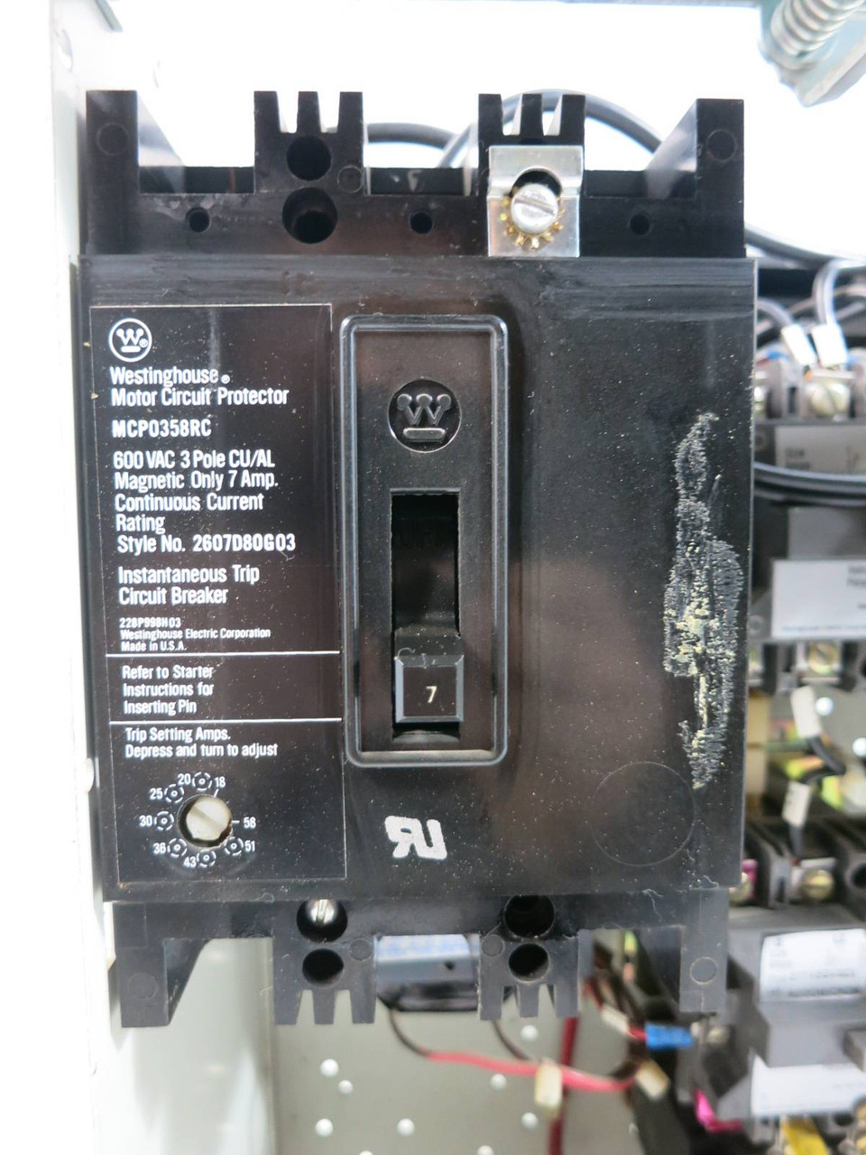 Westinghouse Type W Size 1 FVR Reversing Starter 7 Amp Breaker 18" MCC Bucket (TK4934-3)