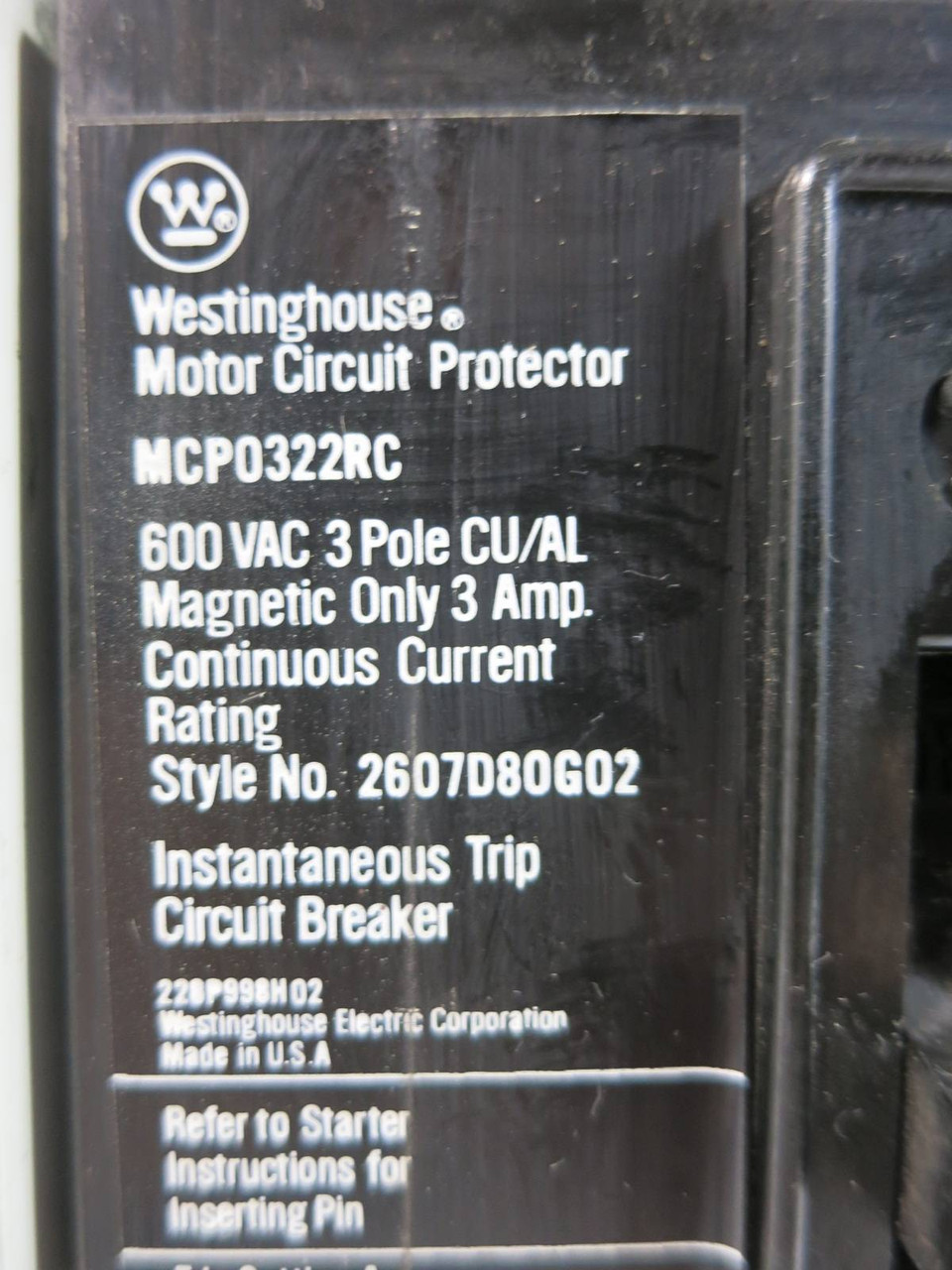 Westinghouse Type W Size 1 FVR Reversing Starter 3 Amp Breaker 18" MCC Bucket (TK4933-1)