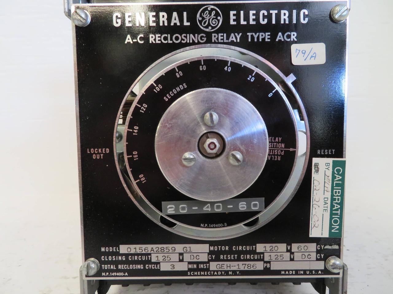 General Electric A-C Reclosing Relay 0156A2859 Type ACR GE 120V 12ACR AC (NP2317-1)