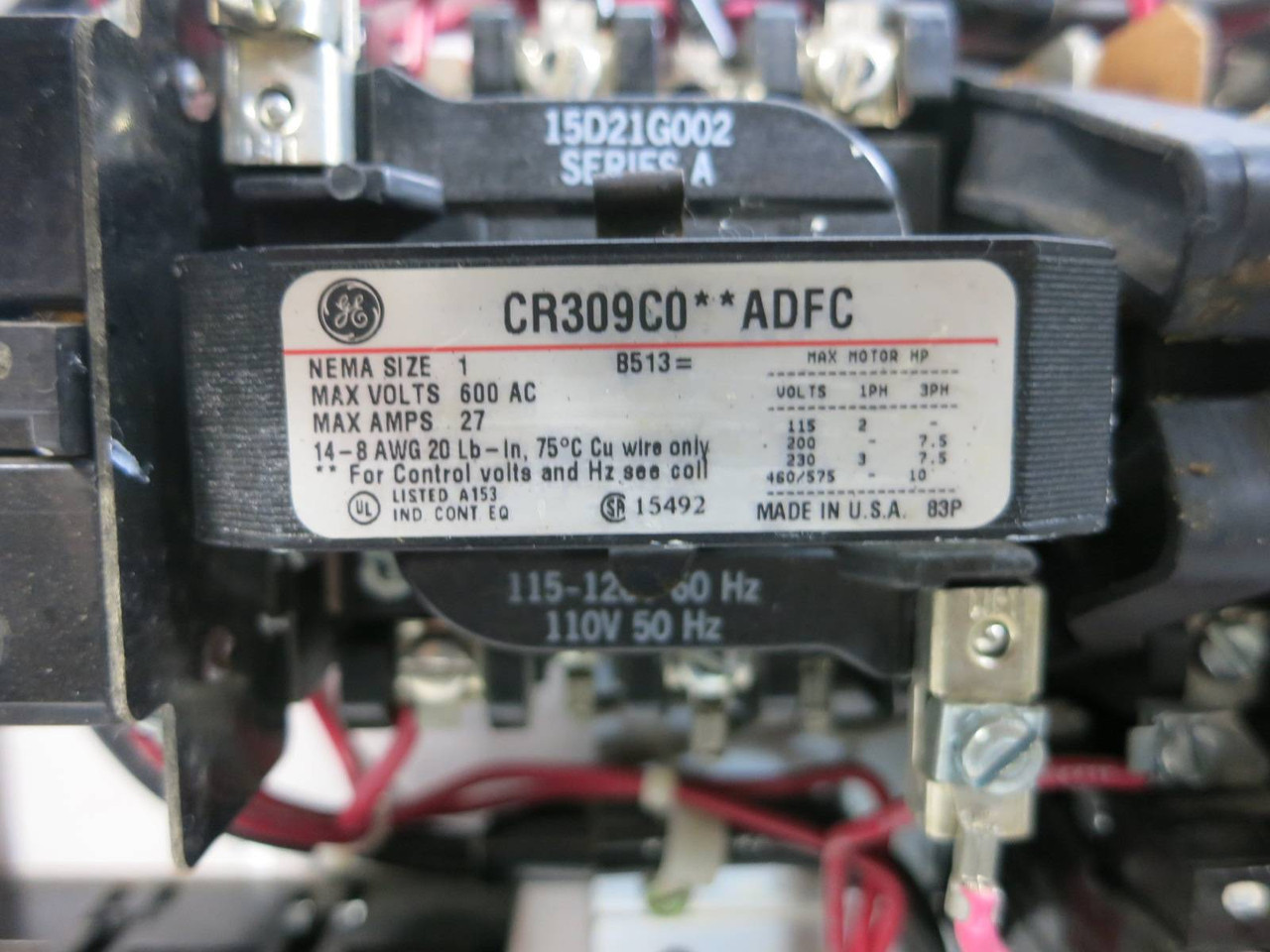 GE 8000 FVR Size 1 Reversing Starter 30 Amp Fusible 18" MCC Bucket CR309CO**ADFC (TK4951-3)
