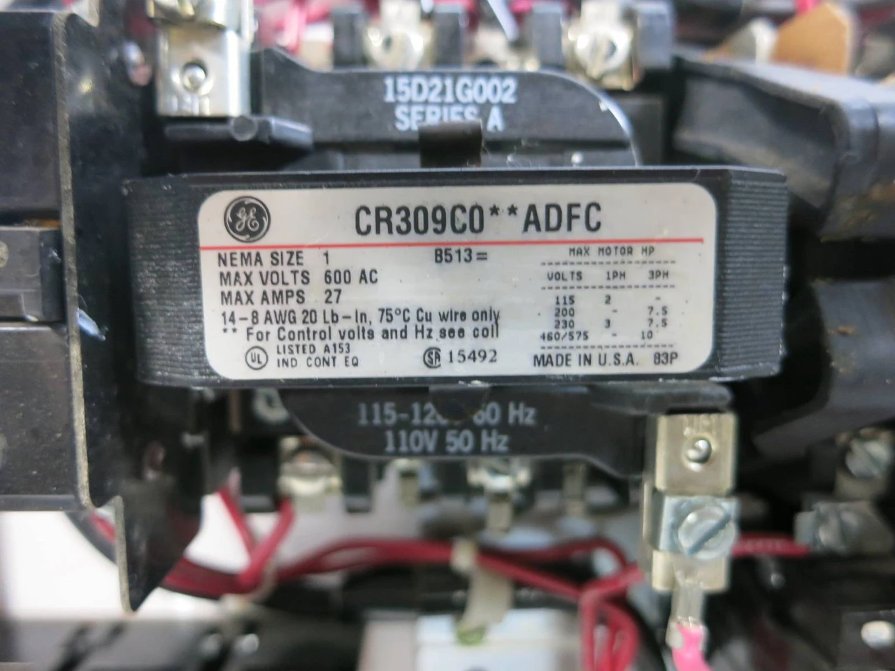 GE 8000 FVR Size 1 Reversing Starter 30 Amp Fusible 18" MCC Bucket CR309CO**ADFC (TK4951-3)
