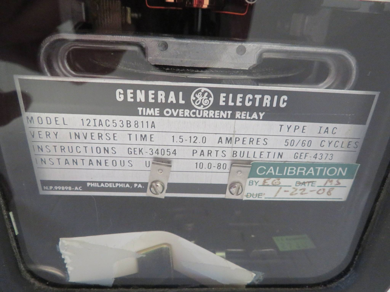 General Electric 12IAC53B811A Time Overcurrent Relay IAC 53B811A GE 60Hz (NP2335-17)