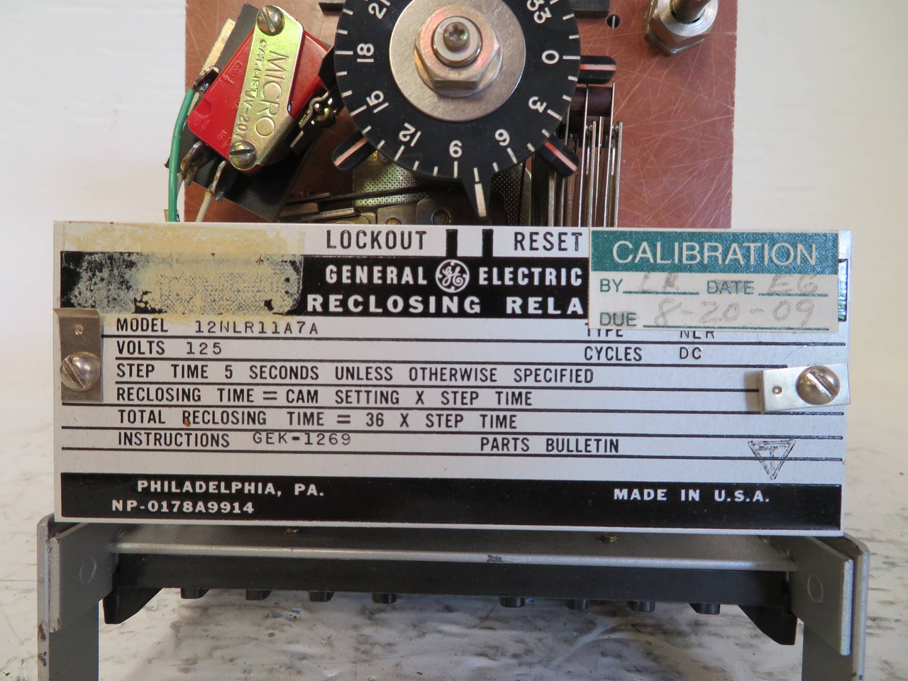 General Electric 12NLR11A7A Reclosing Relay GE 12NLR 11A7A 125 V DC (NP2343-2)