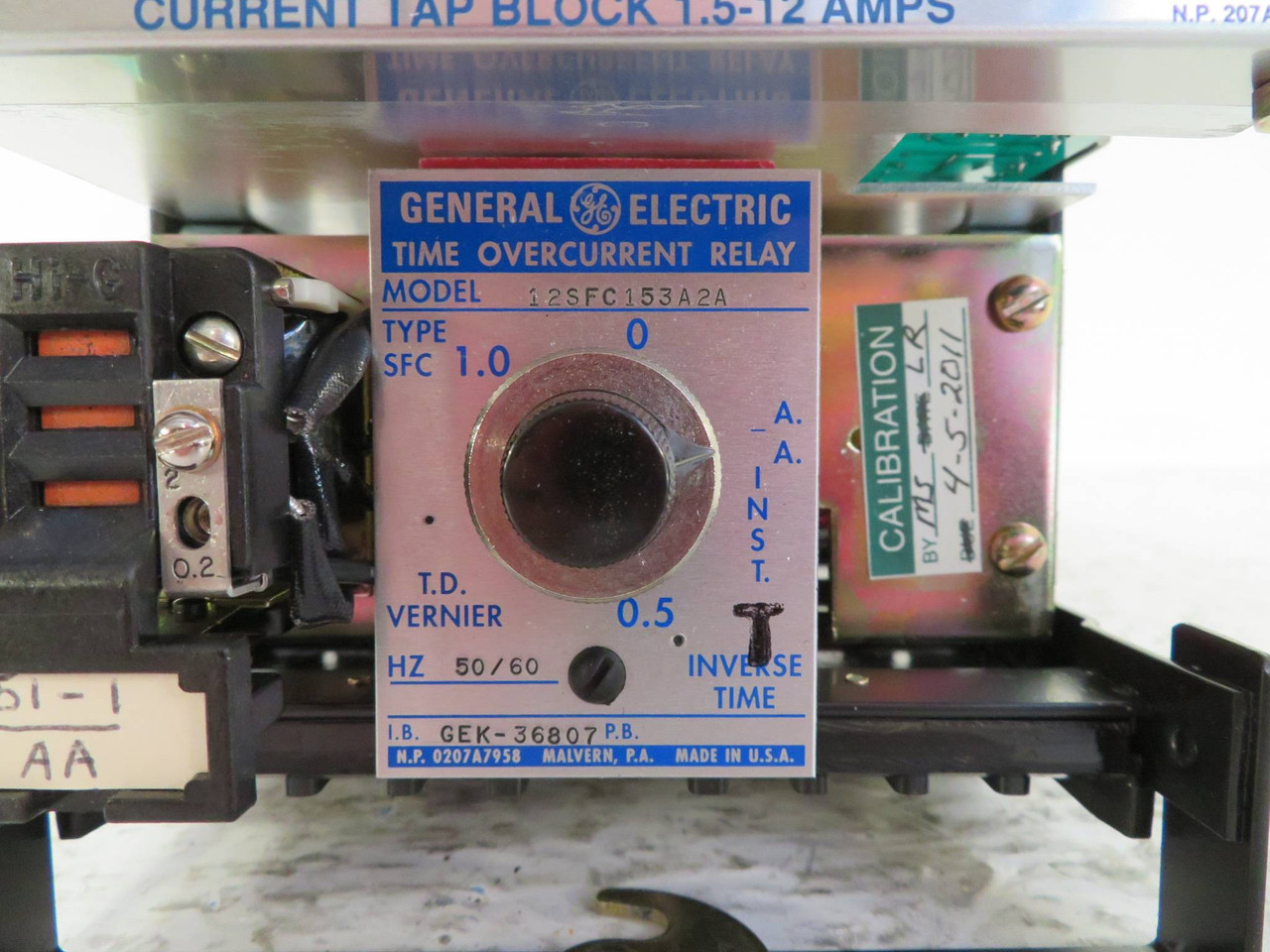 General Electric 12SFC153A2A Time Overcurrent Relay GE SFC 1.0 60 Hz GEK-36807 (NP2348-7)