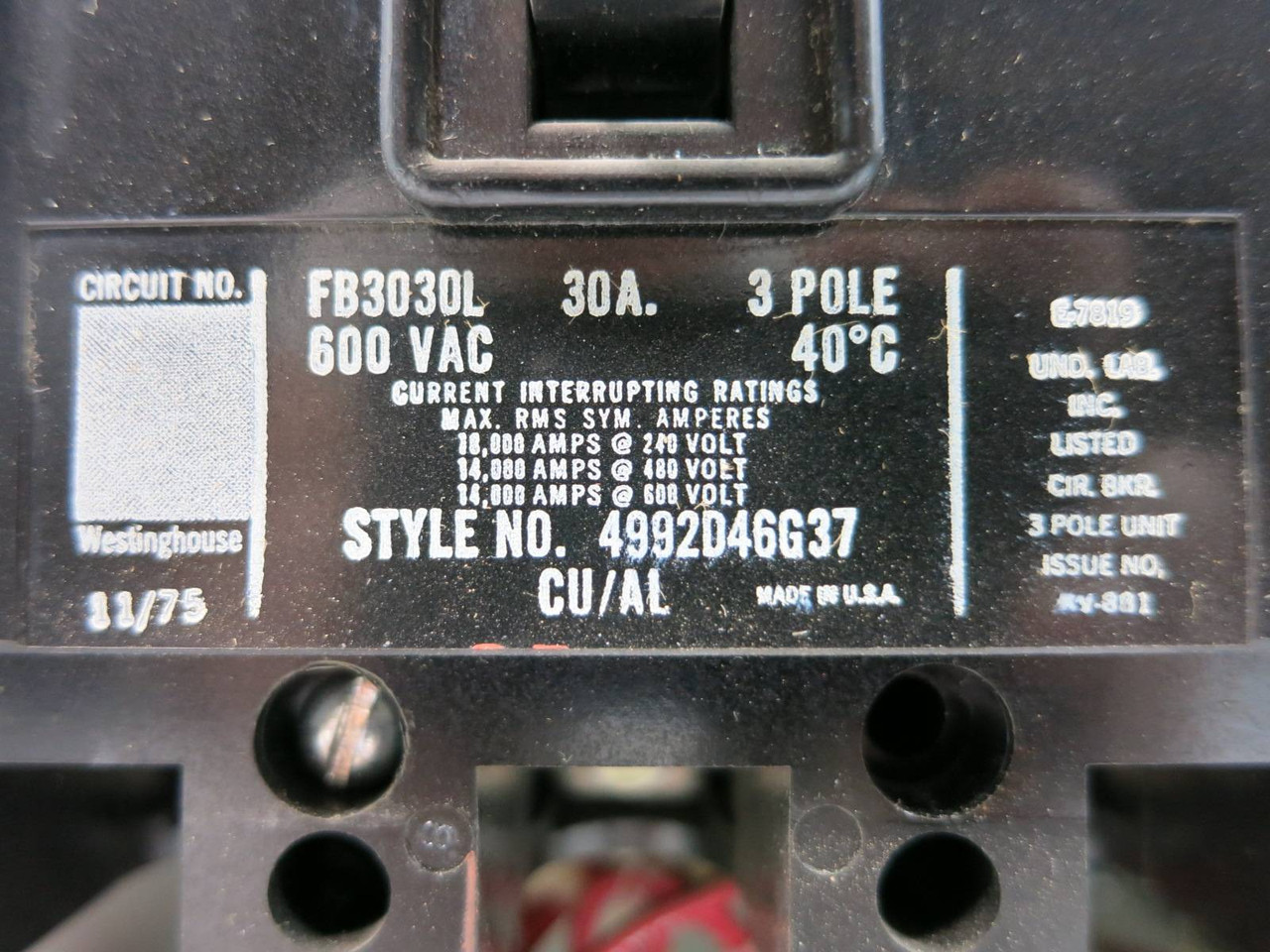 Westinghouse Type W Size 1 Contactor 12" 30 Amp Breaker Motor Center Bucket (TK4964-12)