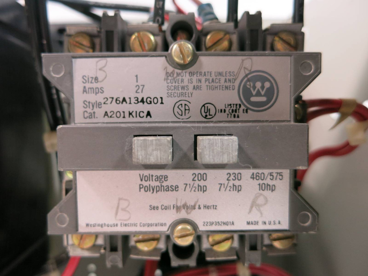 Westinghouse Type W Size 1 Contactor 12" 30 Amp Breaker Motor Center Bucket (TK4964-12)