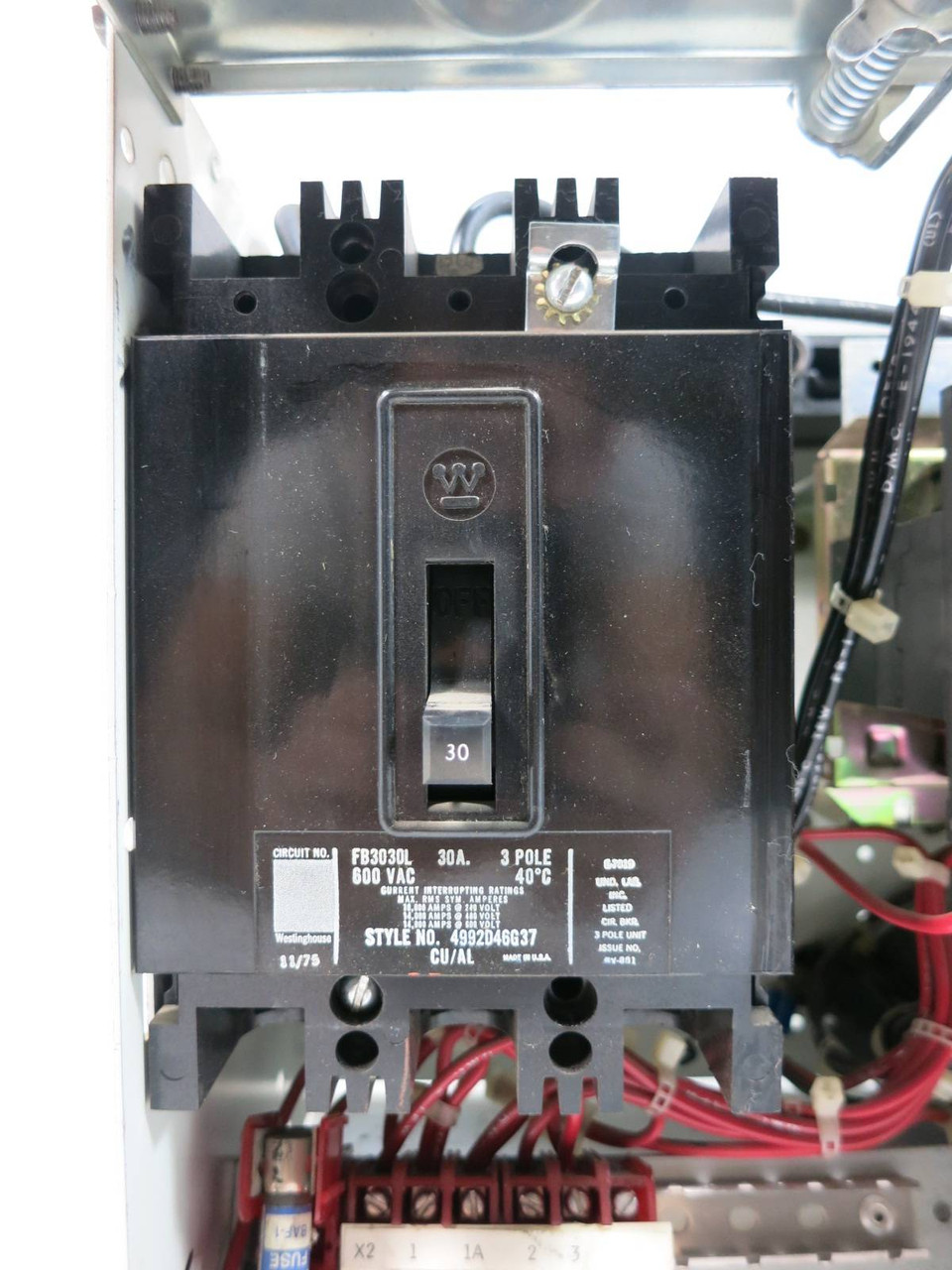 Westinghouse Type W Size 1 Contactor 12" 30 Amp Breaker Motor Center Bucket (TK4964-12)