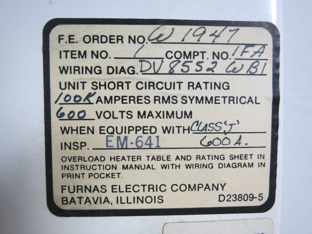 Siemens Tiastar Furnas 89 600 Amp Main Fusible Feeder MCC MCCB Bucket 600A Fused (TK4973-1)