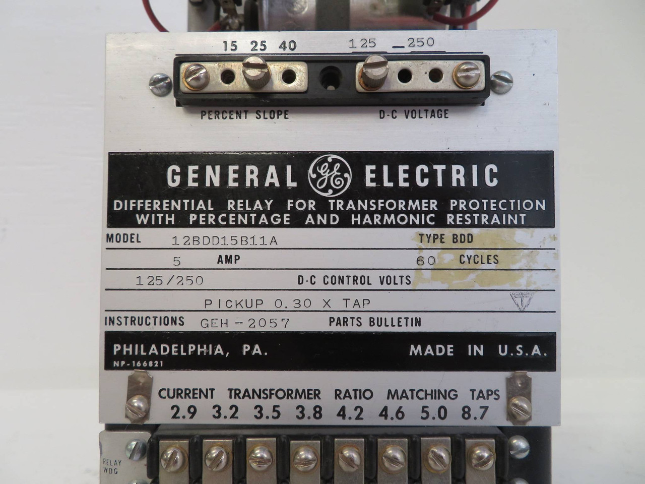 GE 12BDD15B11A Differential Relay Transformer Protection Harmonic BDD (No Case) (NP2372-4)