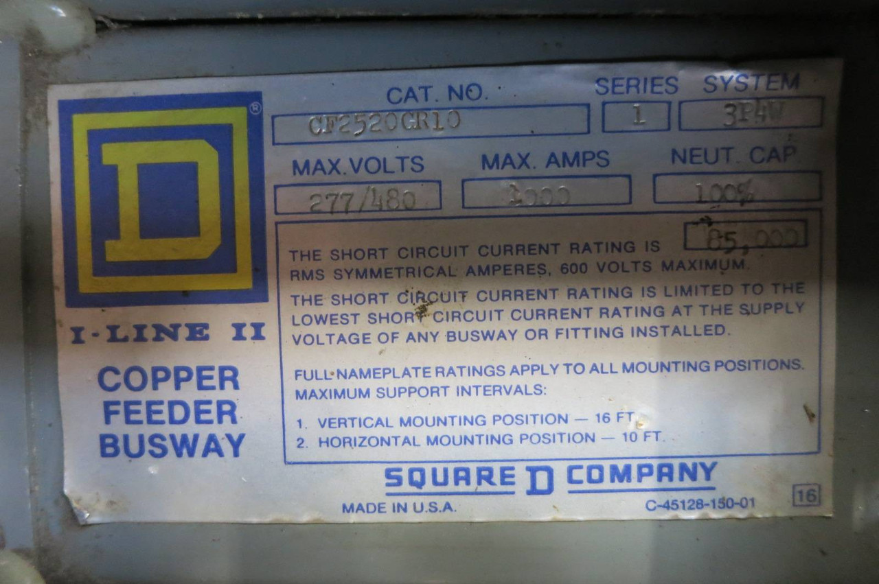 Square D CF2520GR10 2000 to 1000 Amp Reducer I-Line II Copper Feeder Busway 3P4W (PM2943-1)