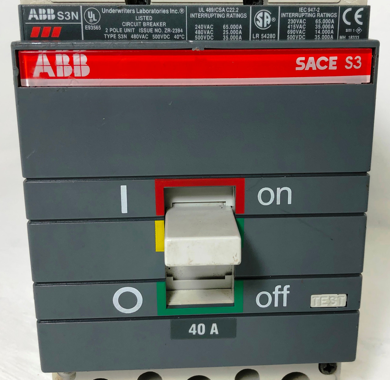 ABB Type S3N SACE S3 40A 2 Pole Circuit Breaker 25kA @ 480 VAC 2P 40 Amp (EM3557-2)