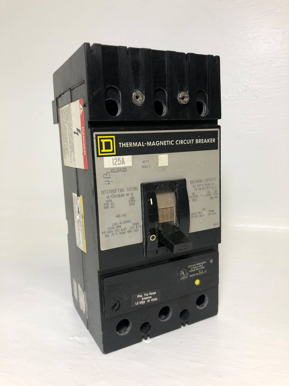 Image of Square D KCJ34125 125A Circuit Breaker 480 VAC 3 Pole S2 KCJ-34125 125 Amp