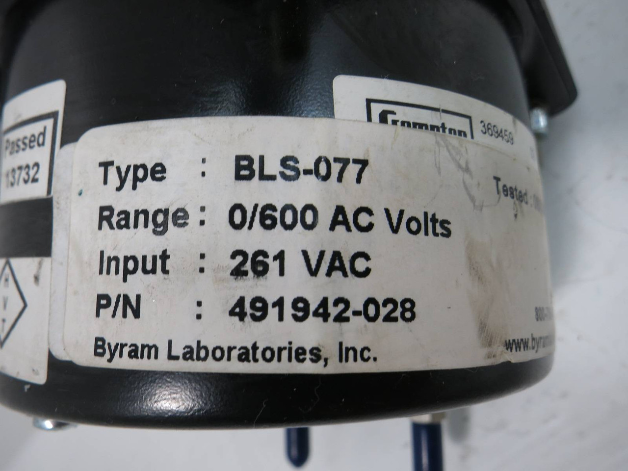 Asco 491942-028 BLS-077 0/600 AC Volts Meter 261 VAC (TK5080-3)