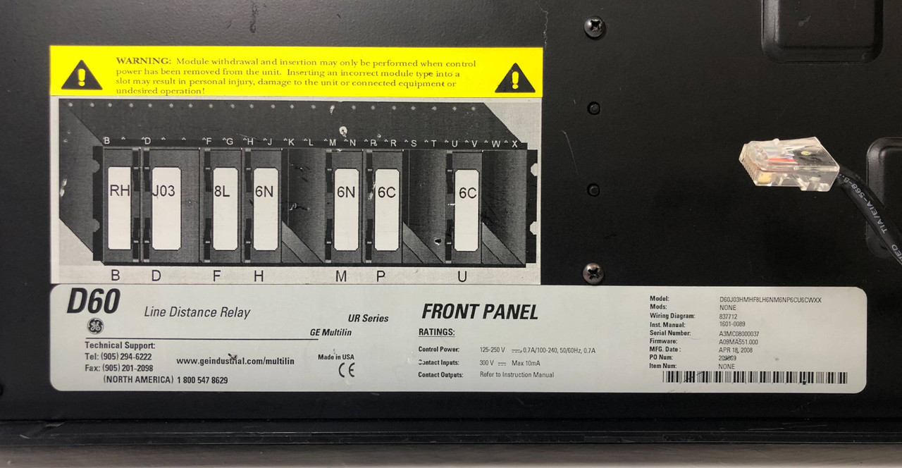 GE Multilin D60 Line Distance Protection System Relay Front Panel UR Series 0.7A (EM3593-1)
