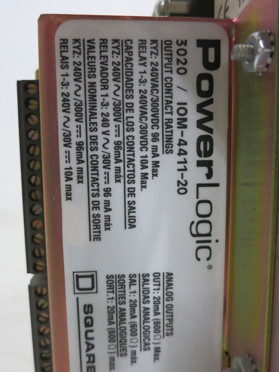 Square D PowerLogic 3020-CM-2350 Circuit Monitor w/ IOM-4411-20 I/O Module (DW1536-1)