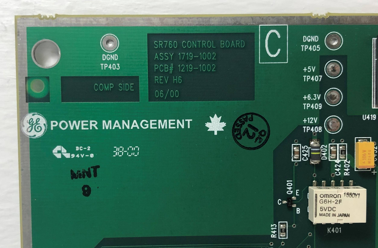 GE Multilin 1219-1002 SR760 Control Board Protection Relay Rev. H6 1719-1002 (EM3605-1)