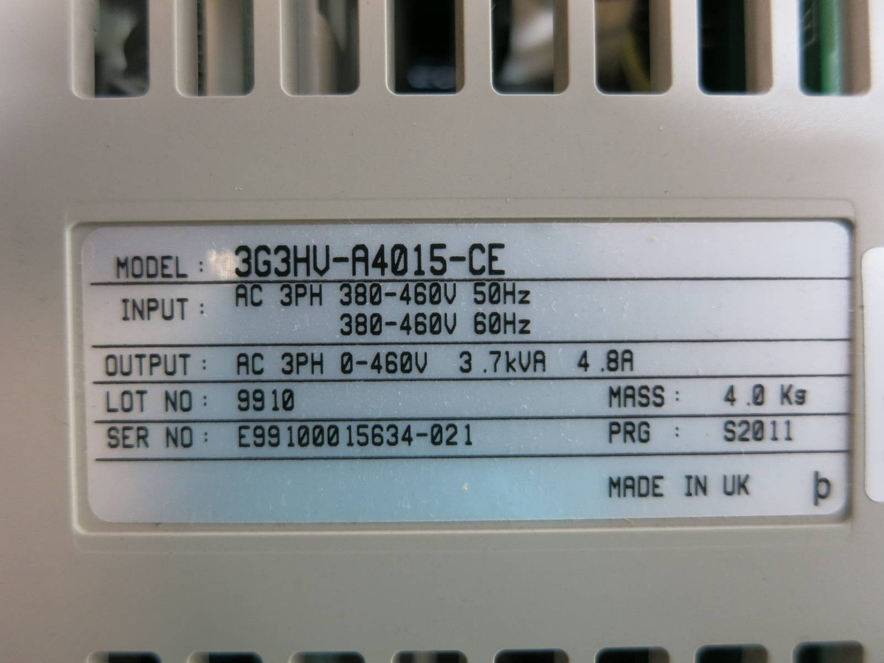 NEW Omron Sysdrive 3G3HV-A4015-CE 3G3HV Inverter Drive 1.5kW 4.8A 3.7kVA 460Vac (TK5135-1)