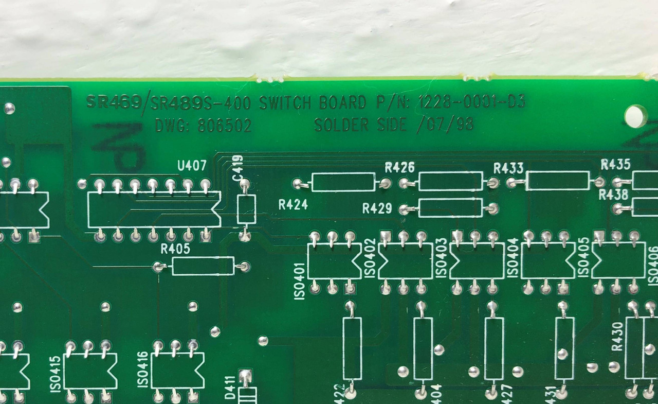 GE Multilin 1228-0001-D3 S-400 Switch Board SR469 / SR489 DWG 806502 Rev. D3 (EM3632-5)
