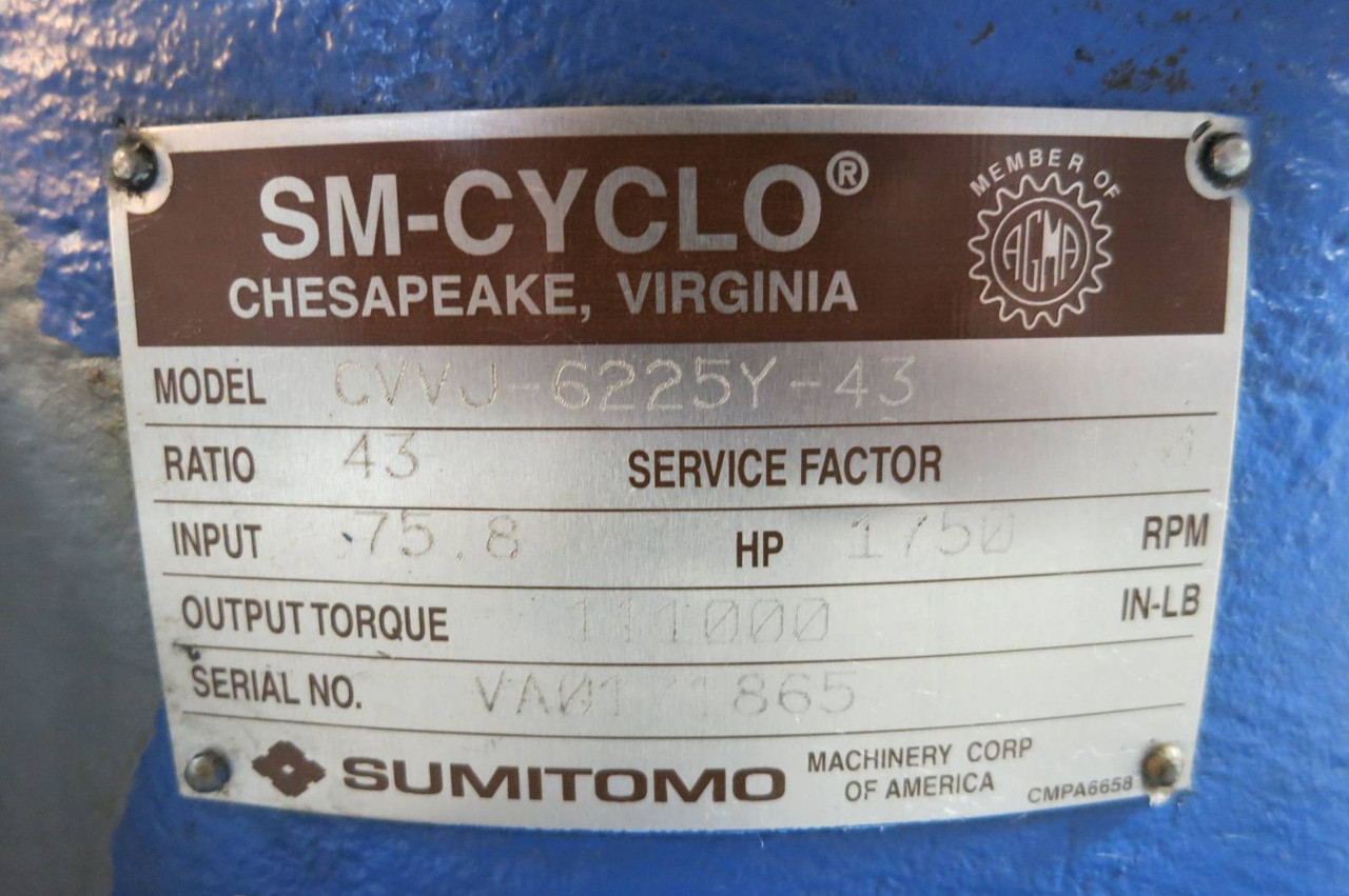 75 HP Portable 111000 In-lb Torque Gearmotor w SM-CYCLO CVVJ-6225Y & 365TC Motor (PM2966-1)