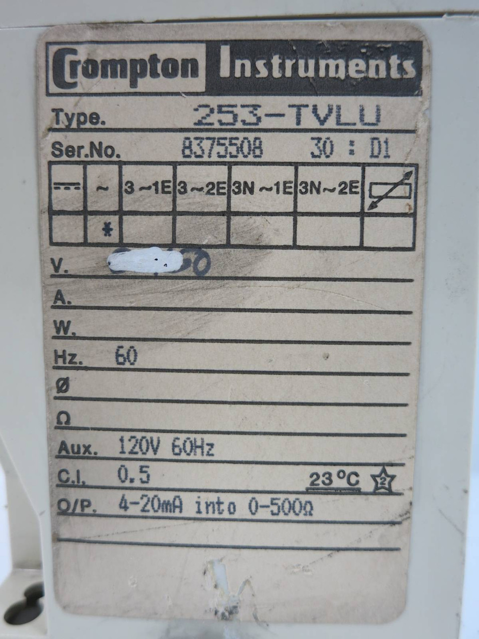 Crompton Instruments 253-TVLU AC Transducer Relay 253-TVLU-PZHGC6DG (TK5197-5)