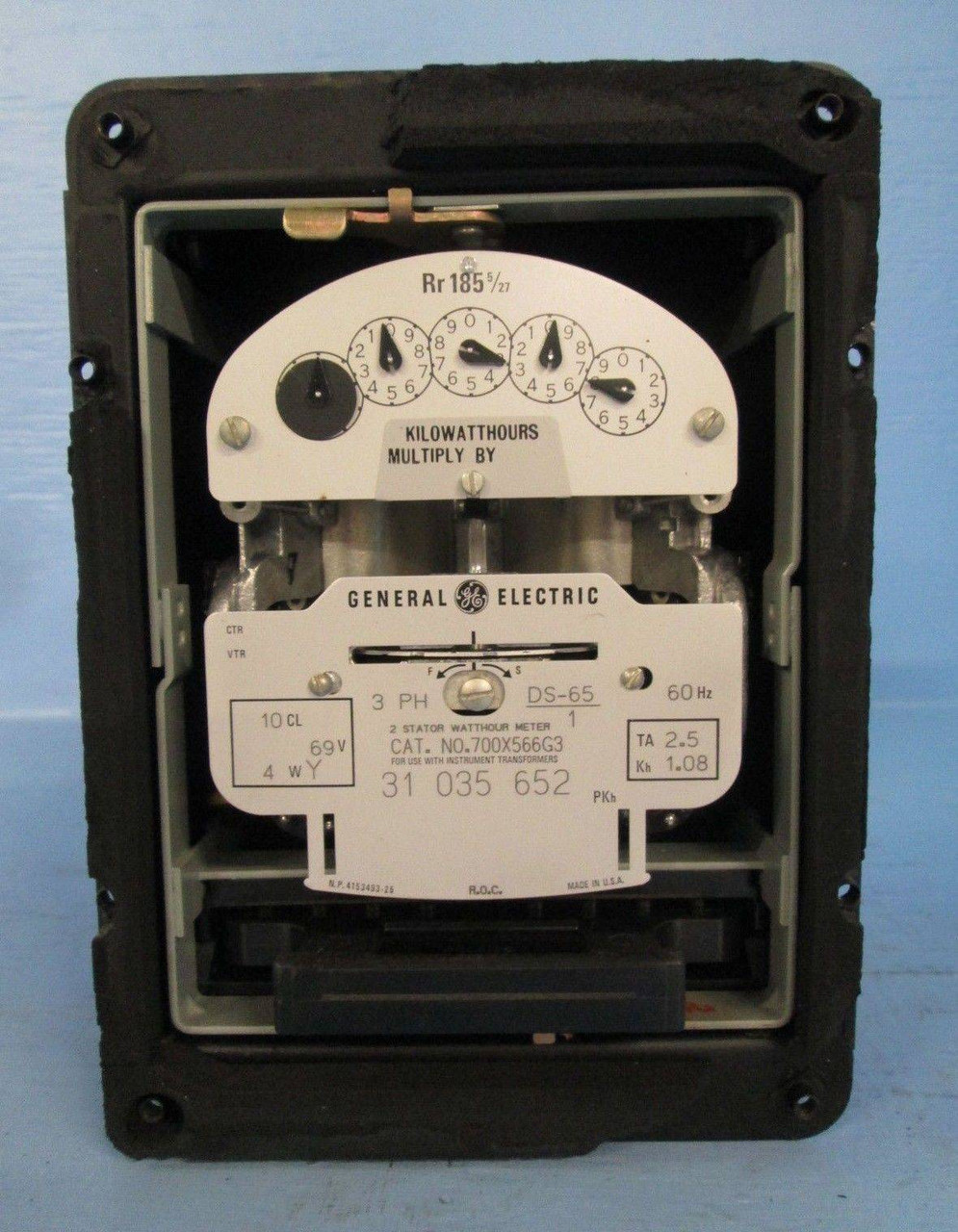 General Electric 700X556G3 2 Stator Watthour Meter 3 PH DS-65 Relay GE Watt Hour (EBI2055-2)