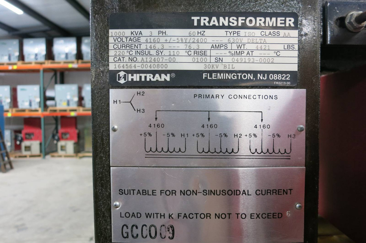 Hitran 1000 KVA 4160 - 4160Y/2400 V - 630V Delta Isolation Transformer AI2407-00 (PM2971-2)