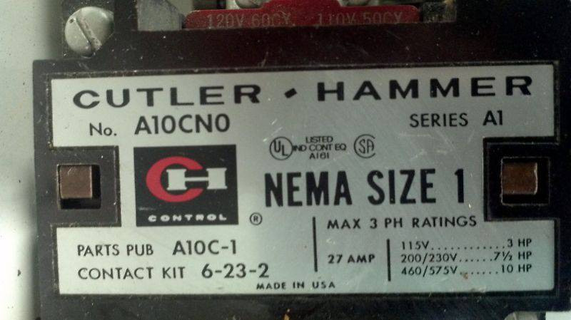 Cutler Hammer F10 Unitrol Size 1 7 Amp Breaker 12" MCC Motor Control Bucket (EBI1097-2)