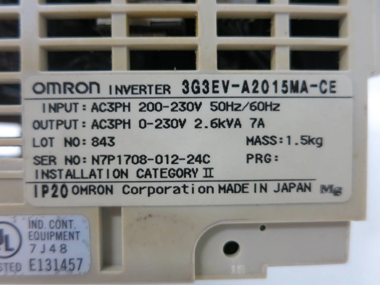 Omron Sysdrive 3G3EV-A2015MA-CE 3G3EV Inverter Drive 1.5kW 7A 2.6kVA 230Vac (TK5290-19)