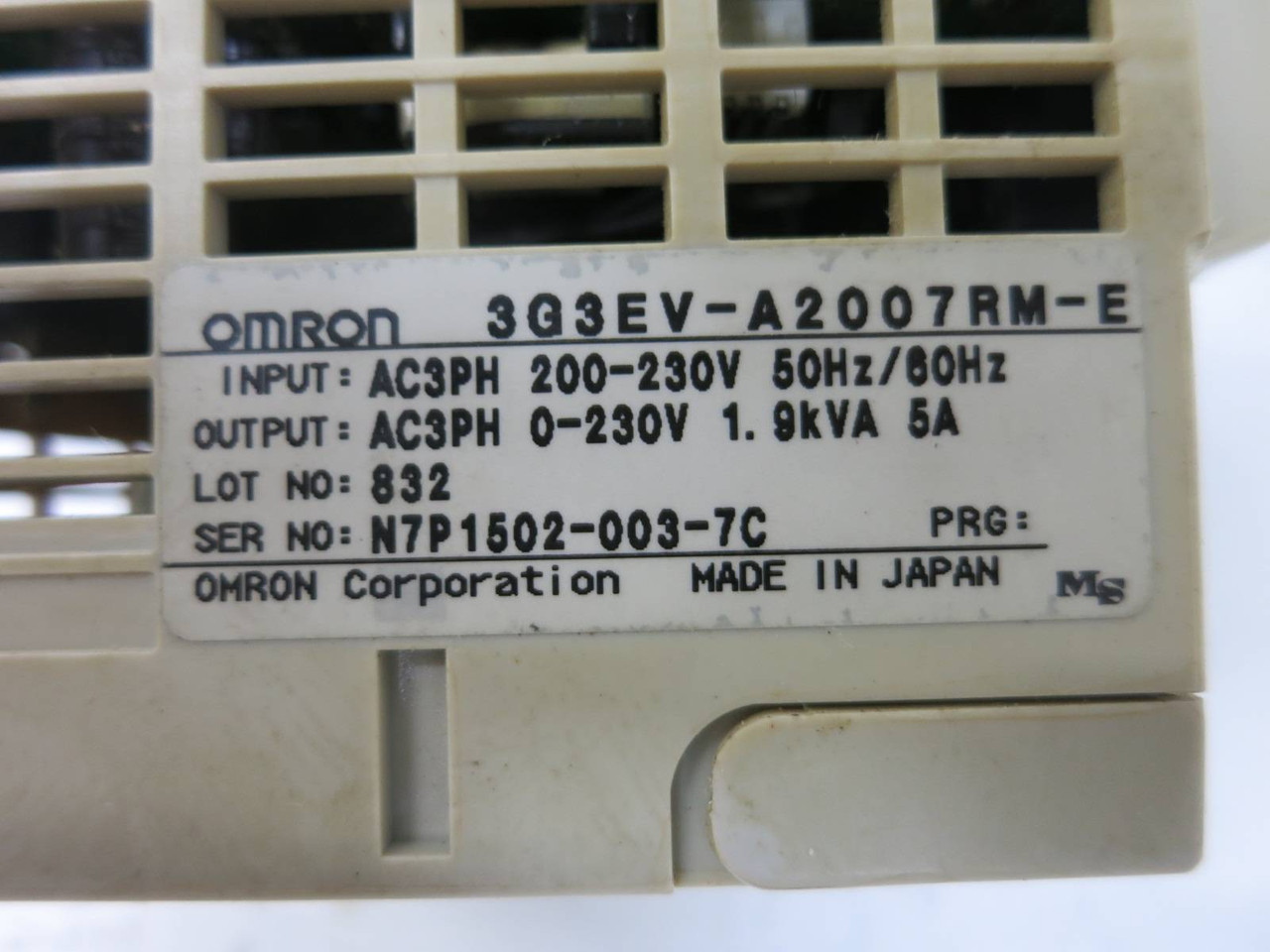 Omron Sysdrive 3G3EV-A2007RM-E 3G3EV Inverter Drive 0.5kW 5A 230Vac w/ Operator (TK5312-1)