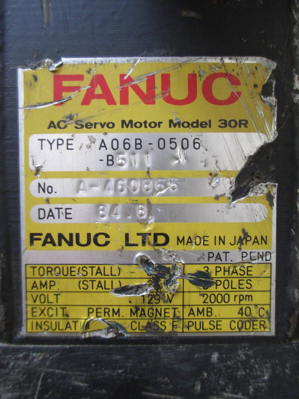 Fanuc A06B-0506-B511 AC Servo Motor 2000 RPM Model 30R A06B0506B511 Cradle (EBI1338-1)