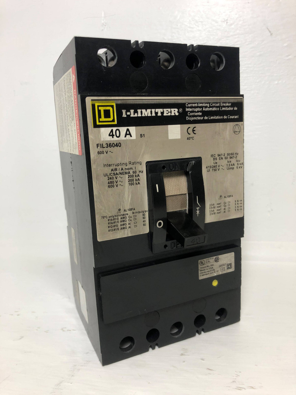 Image of Square D FIL36040 40A I-Limiter Circuit Breaker 480/600V 3 Pole 40 Amp