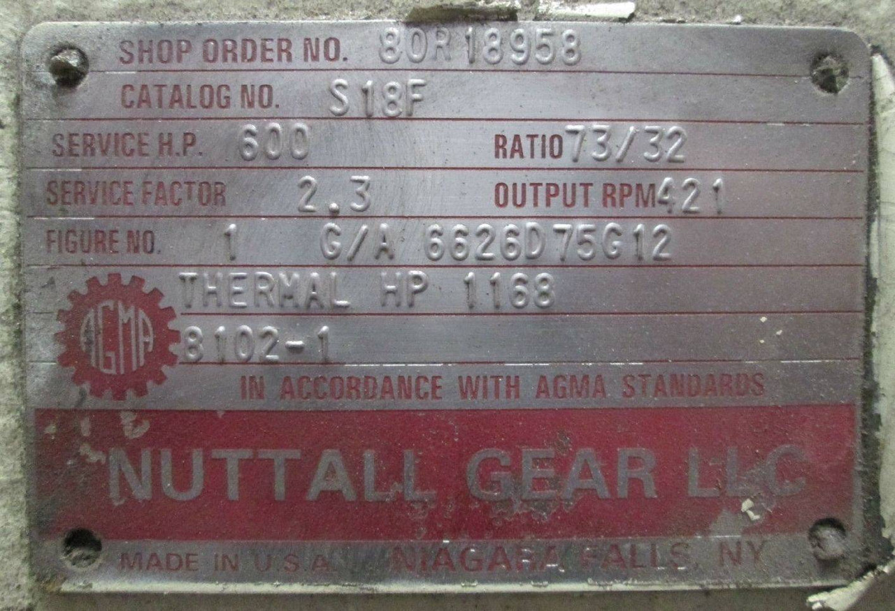 Westinghouse Nuttall S18F 600 HP 73/32 Ratio 421 RPM Gear Reducer 80R18958 (EBI3300-1)