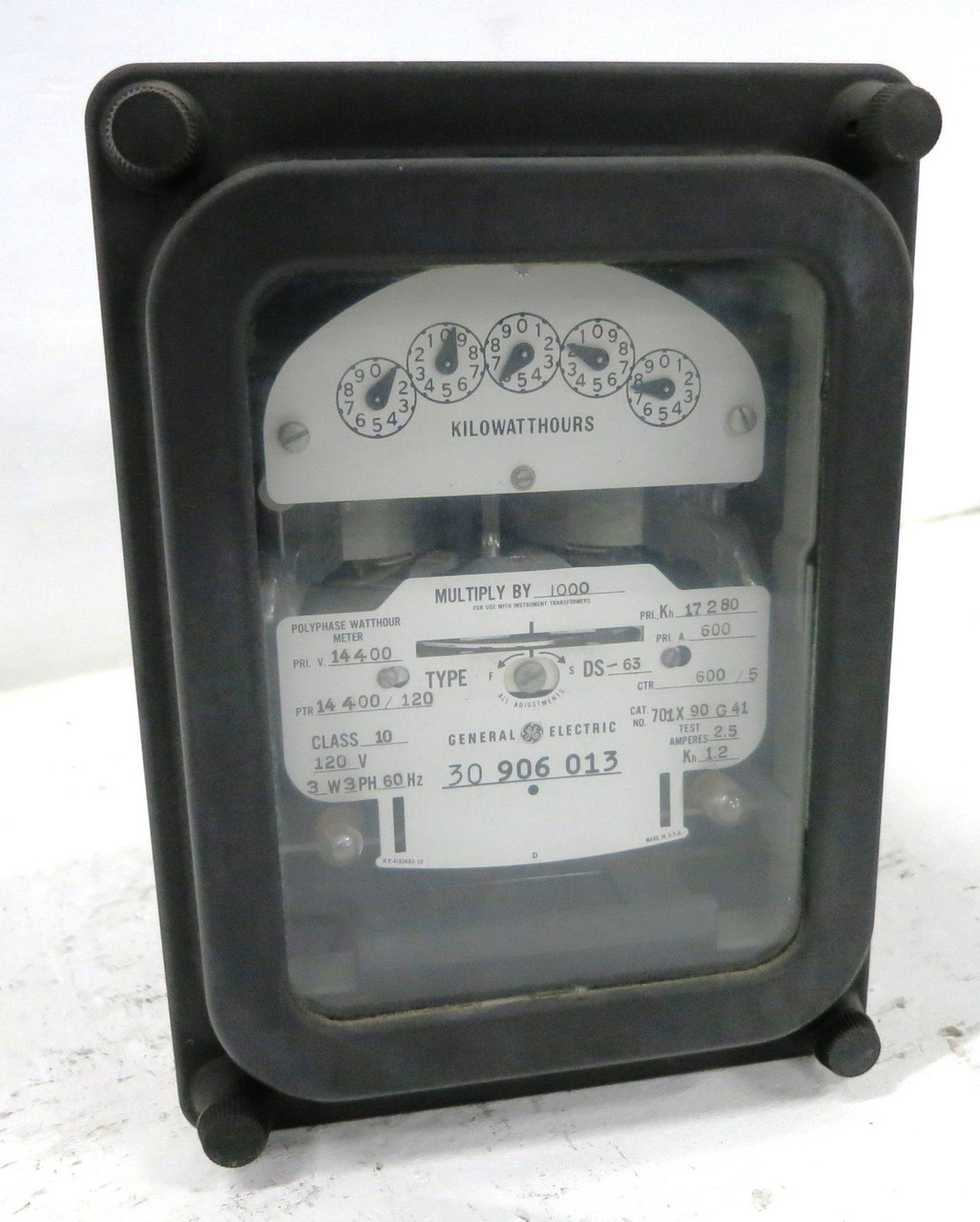 GE 701X90G41 Polyphase Watthour Meter Type DS-63 120V 3W 3PH 14400 17280 (DW1774-3)