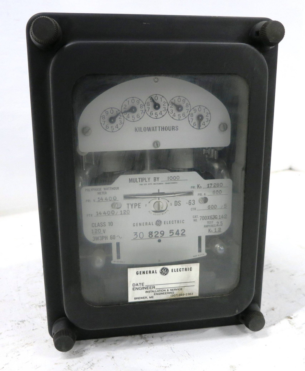 GE 700X63G142 Polyphase Watthour Meter Relay 3PH DS-63 Watt Hour 120V 3P3W 14400 (DW1773-4)