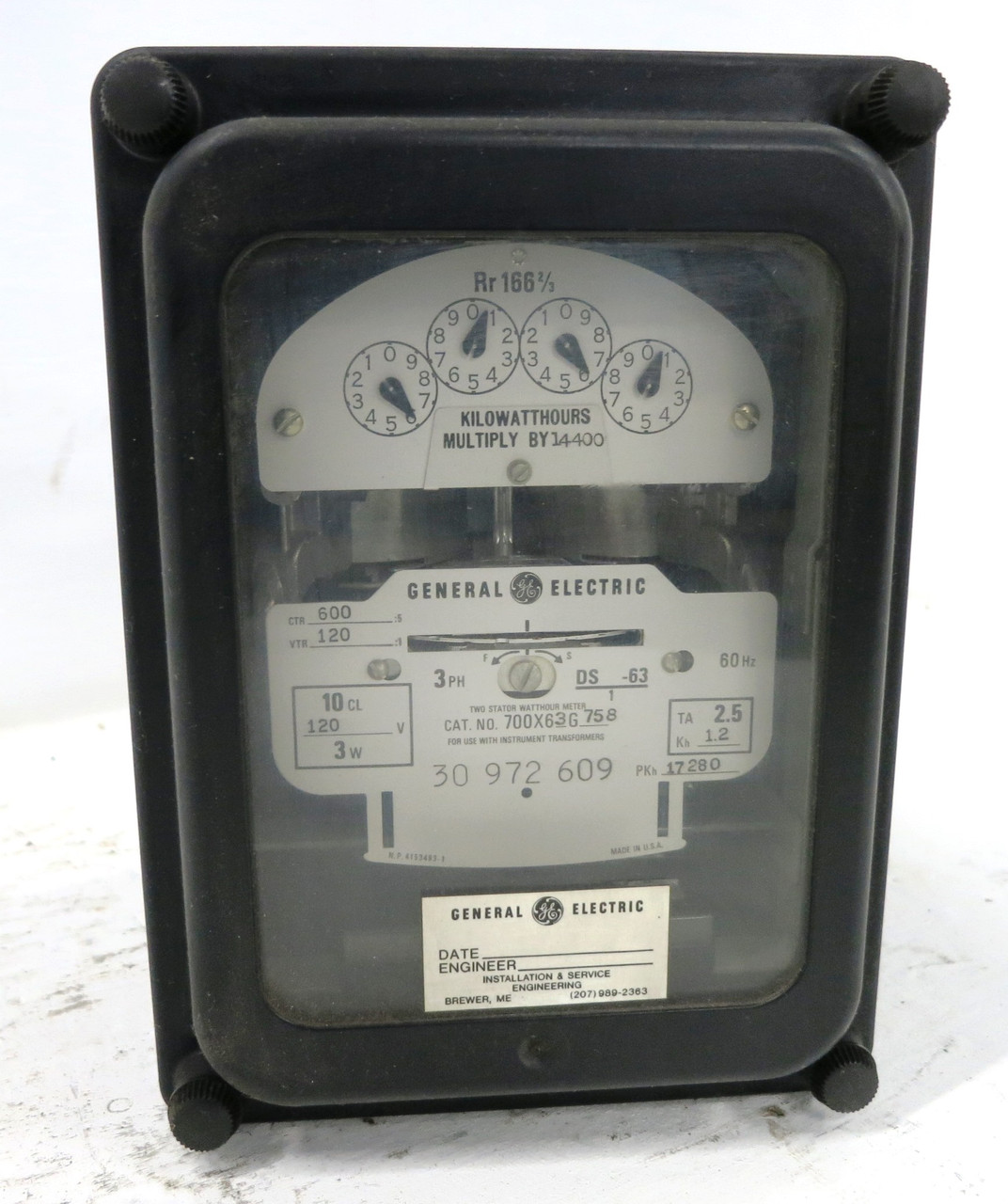 GE 700X63G758 2 Stator Watthour Meter Relay 3PH DS-63 Watt Hour 120V 3P3W 600:5 (DW1795-2)