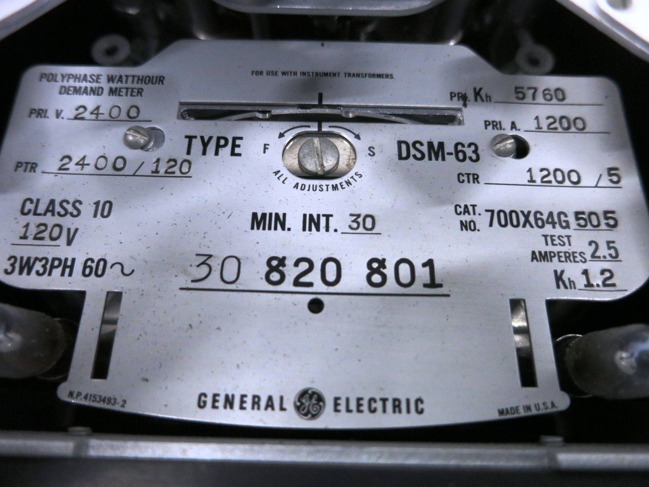 GE 700X64G505 Polyphase Watthour Demand Meter DSM-63 Relay 3PH Watt Hour 120V (DW1789-2)