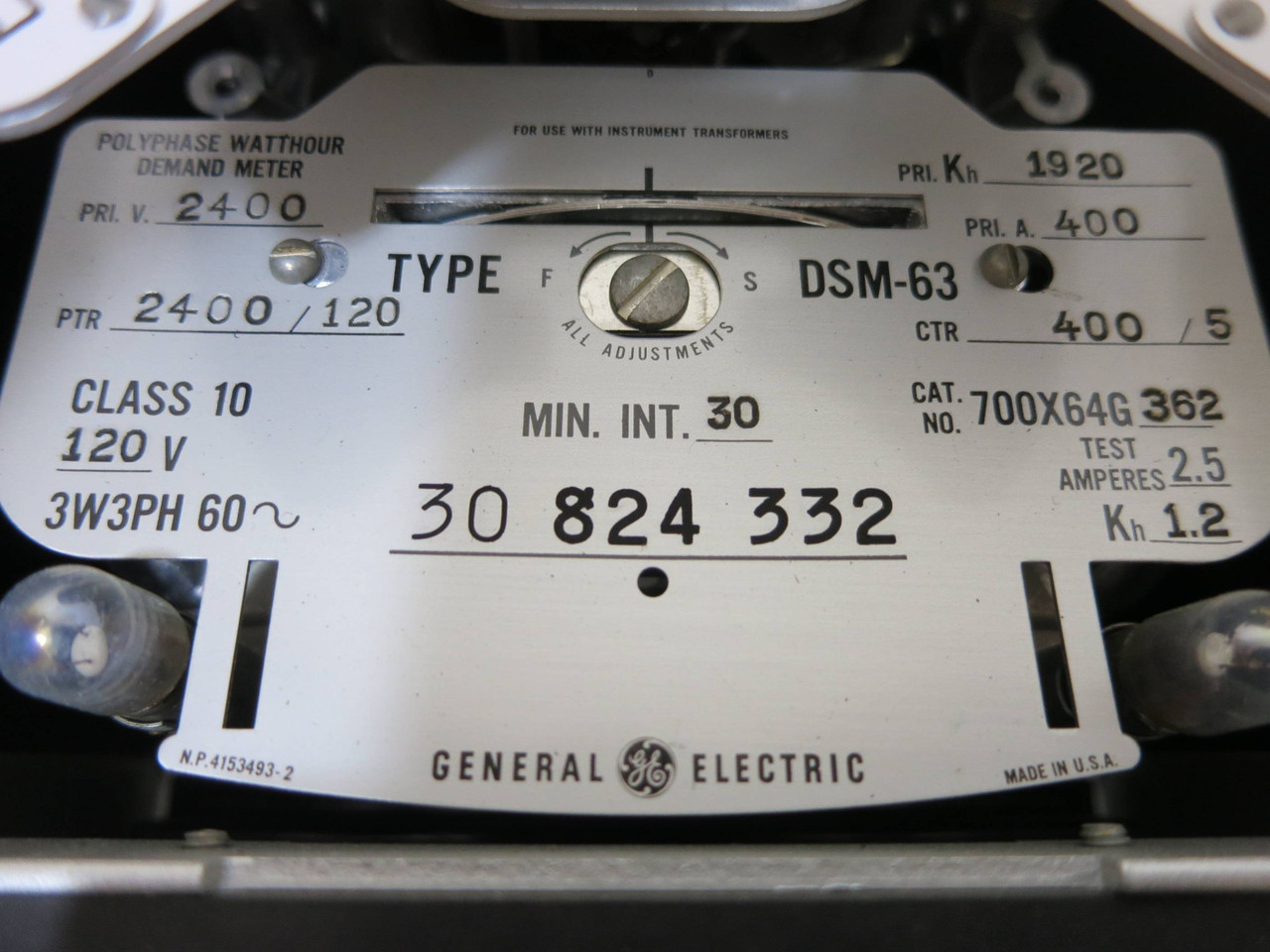 GE 700X64G362 Polyphase Watthour Demand Meter DSM-63 Relay 3PH Watt Hour 120V (DW1791-3)