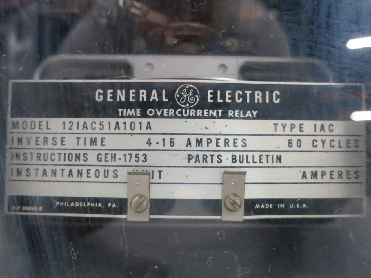 GE 12IAC51A101A Time Overcurrent Relay Inverse Type IAC 4-16A General Electric (DW1806-5)