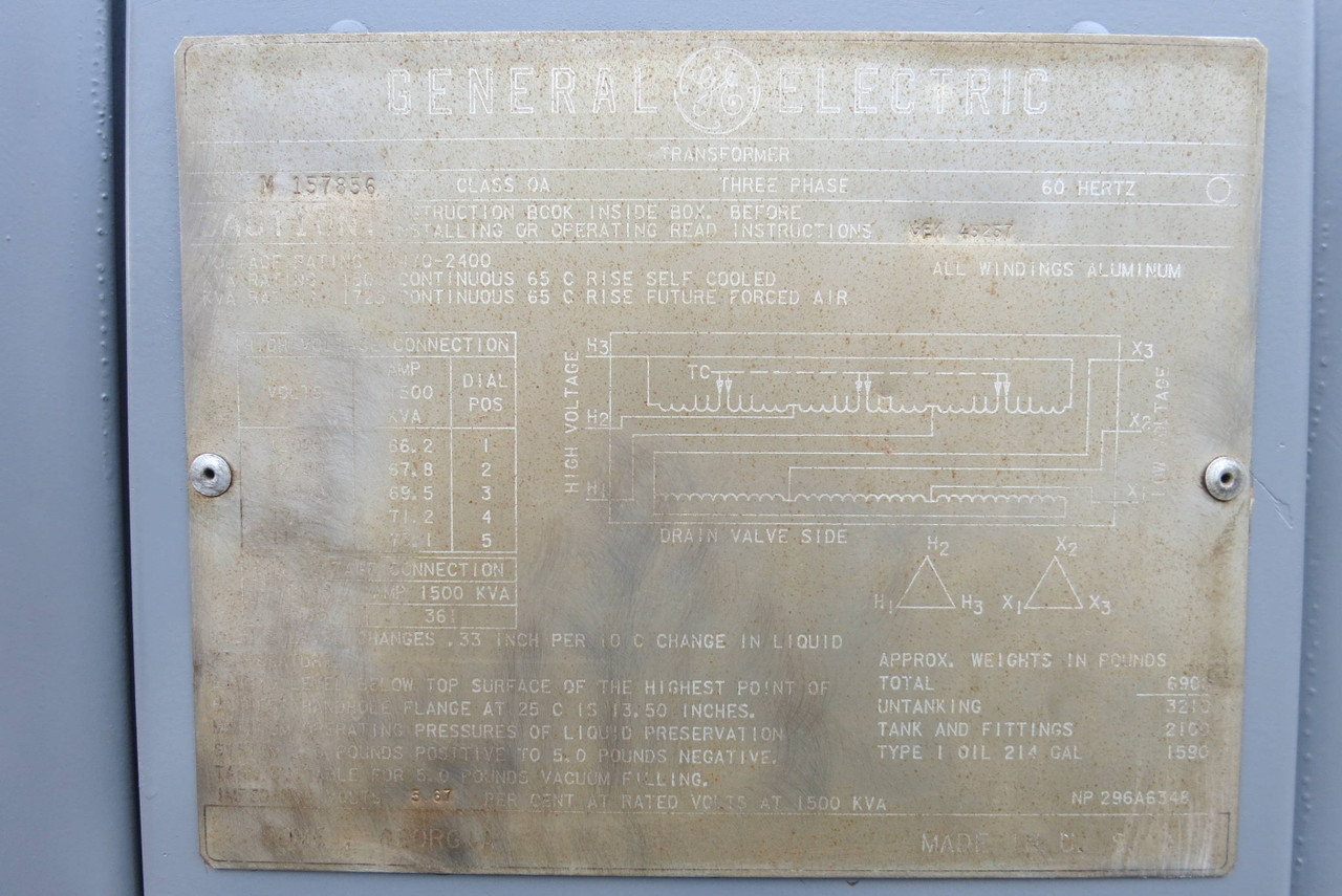 GE 1500/1725 kVA 12470 Delta to 2400 Delta V 3PH Pad Mount Transformer 2400V (PM3005-1)