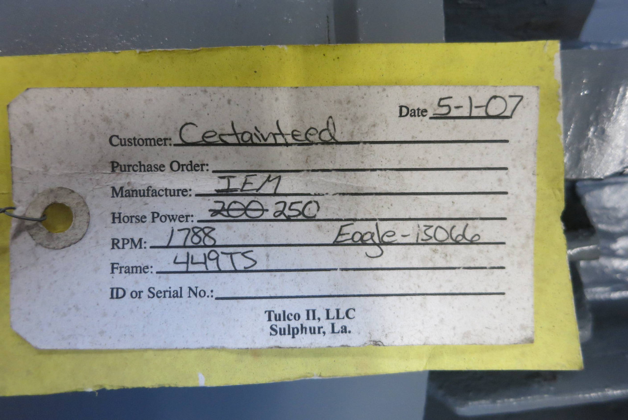 REBUILT IEM 250 HP AC Motor 2300V 1788 RPM 449TS HTEFC-XP Explosion Proof (PM3027-3)