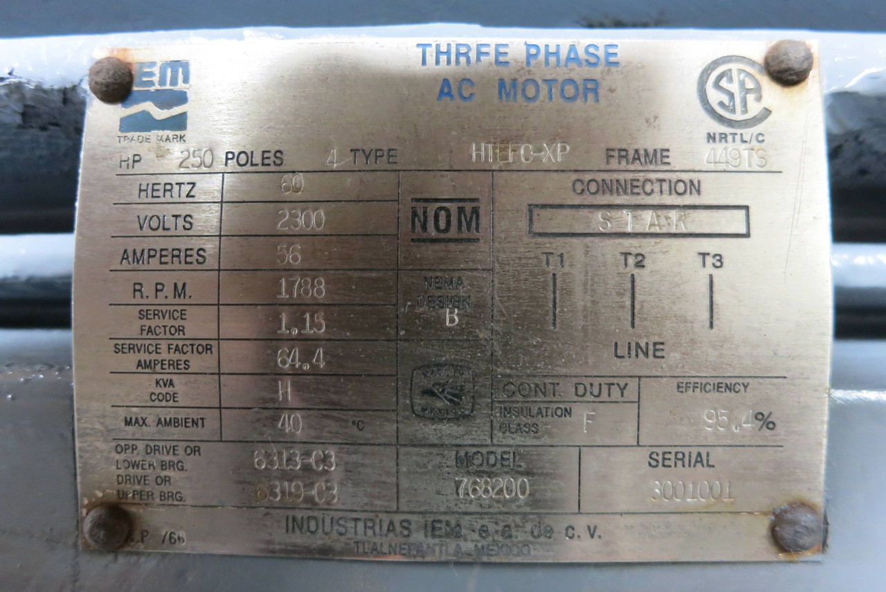 REBUILT IEM 250 HP AC Motor 2300V 1788 RPM 449TS HTEFC-XP Explosion Proof (PM3027-3)