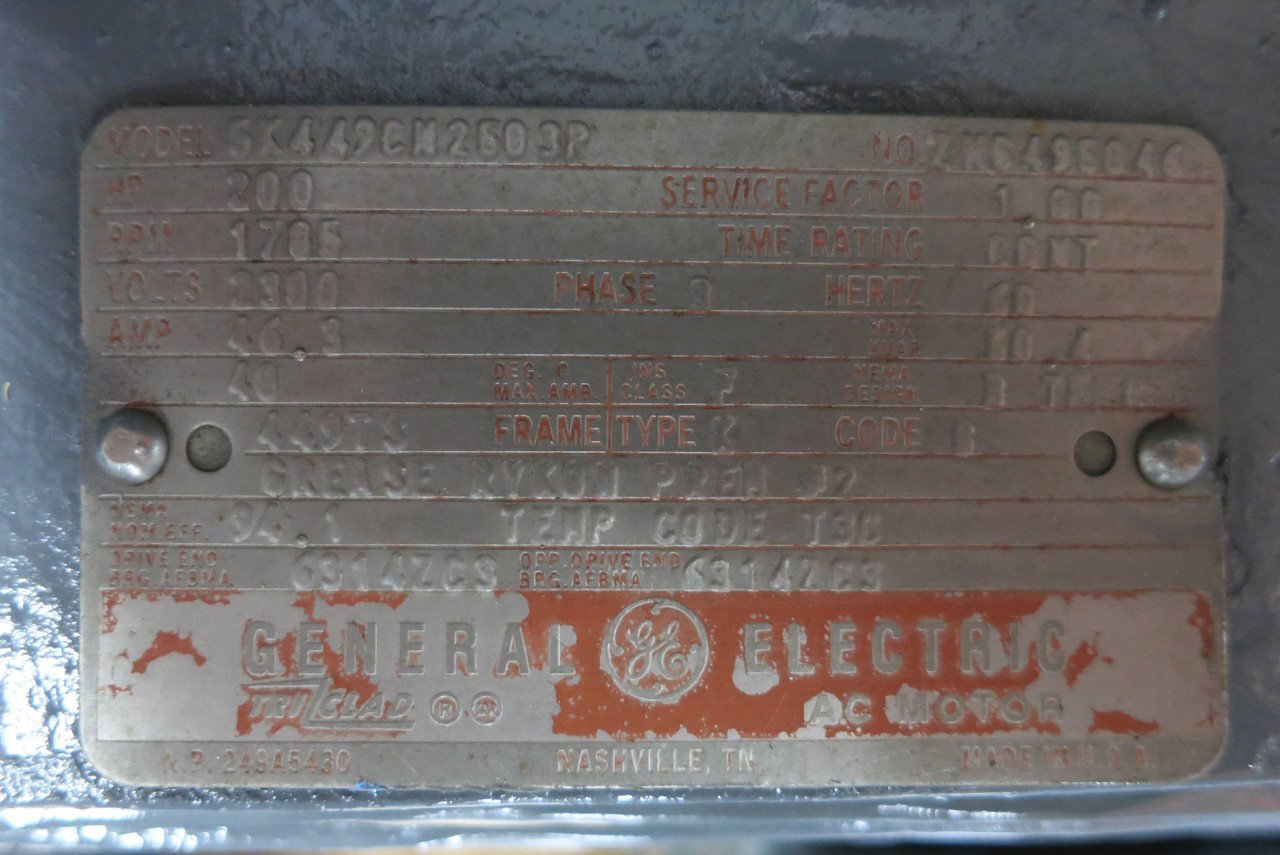 REBUILT GE 200 HP Tri-Clad AC Motor 2300V 1785 RPM 449TS ZK6495046 2300 VAC (PM3028-1)