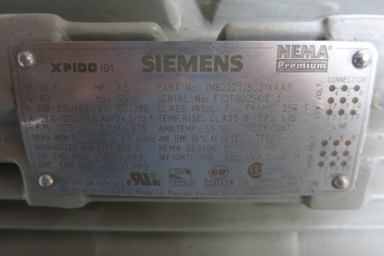 New Siemens 1MB22212BC214AA3 10HP 230/460V 1175RPM XP100 Explosion Motor 256T 10 (PM3030-1)