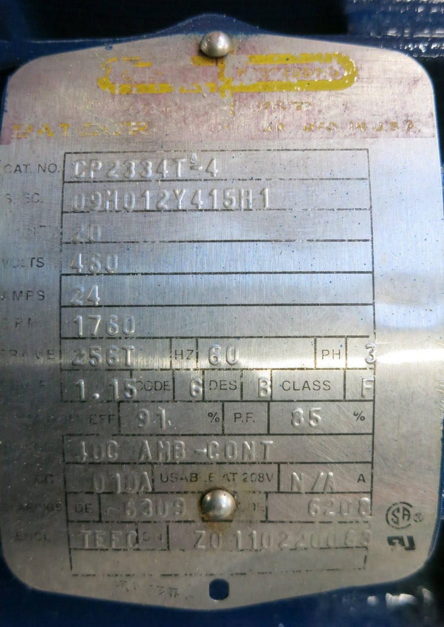 REBUILT Baldor CP2334T-4 20HP 460V 1760RPM AC Motor 256T Reliance 09M012Y415H1 (PM3038-1)