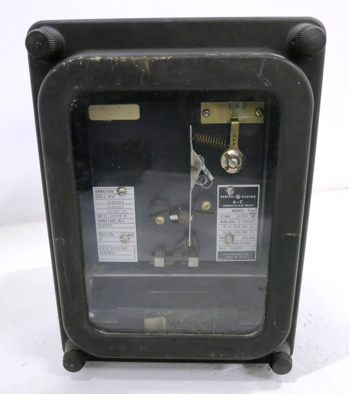GE 12RAV11B2A AC Undervoltage Relay Type RAV 120V 3PH General Electric (DW1873-4)