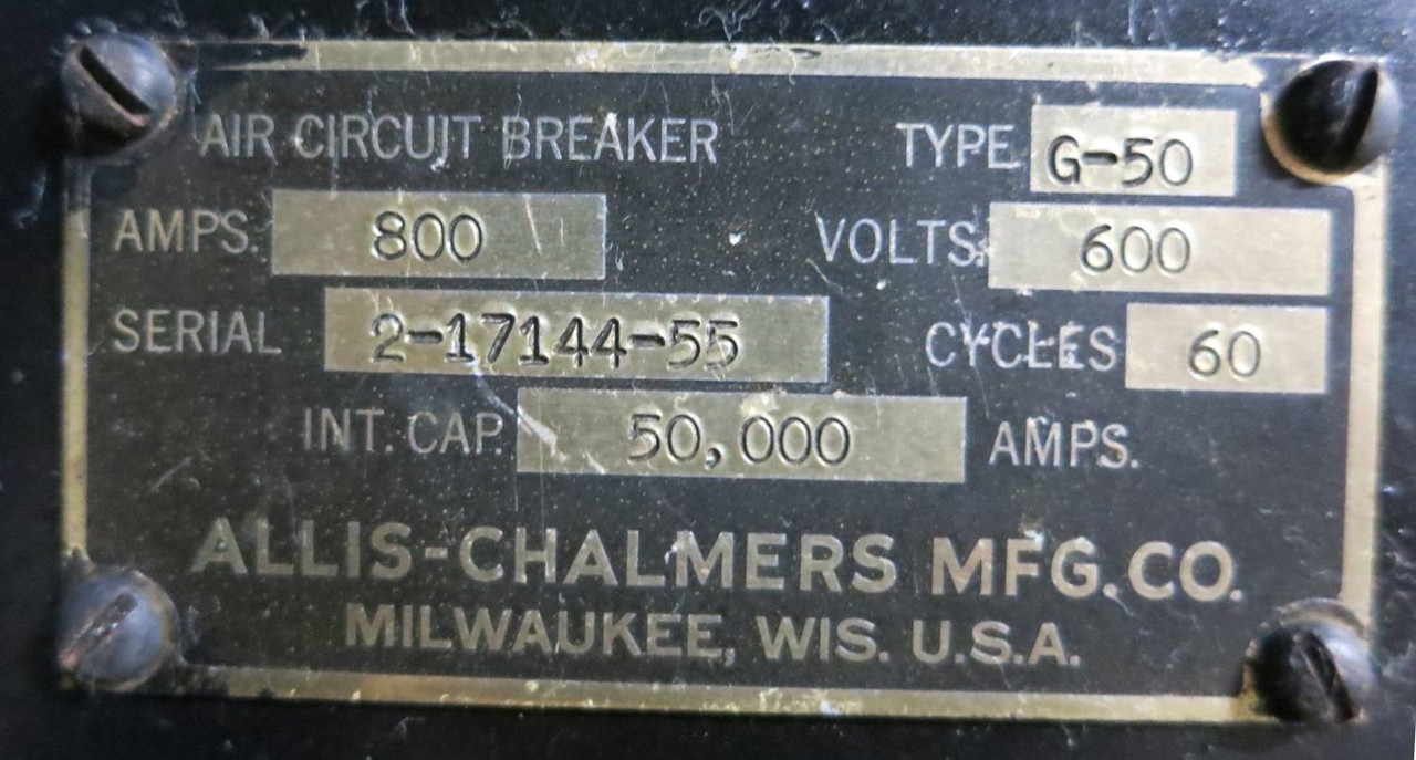 Allis-Chalmers G-50 800A w AC Pro Trip Draw Out Air Circuit Breaker Siemens G50 (GA0029-1)