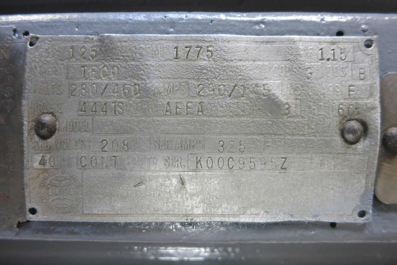 Rebuilt Teco Westinghouse AEEA 125HP 230/460V 1775 RPM Explosion Motor 444TS 125 (PM3052-1)